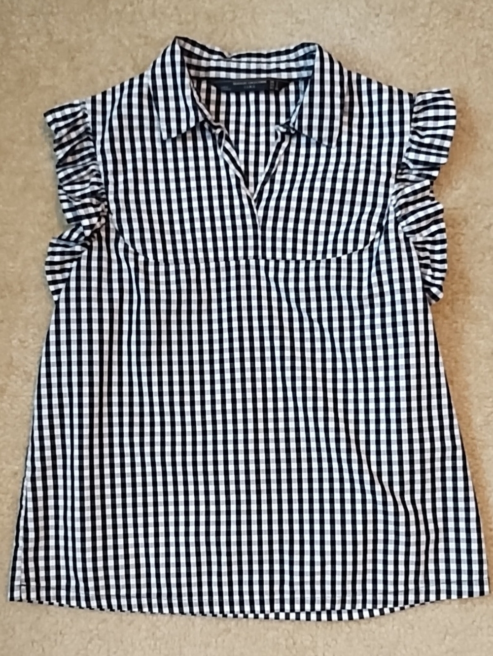 Zara Trafaluc Collection Gingham Check Ruffle Sleeve Blouse Small Workwear